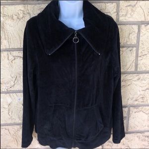 Susan Bristol Black zip up velour cowl neck Rare
retro Vintage y2k soft Comfy